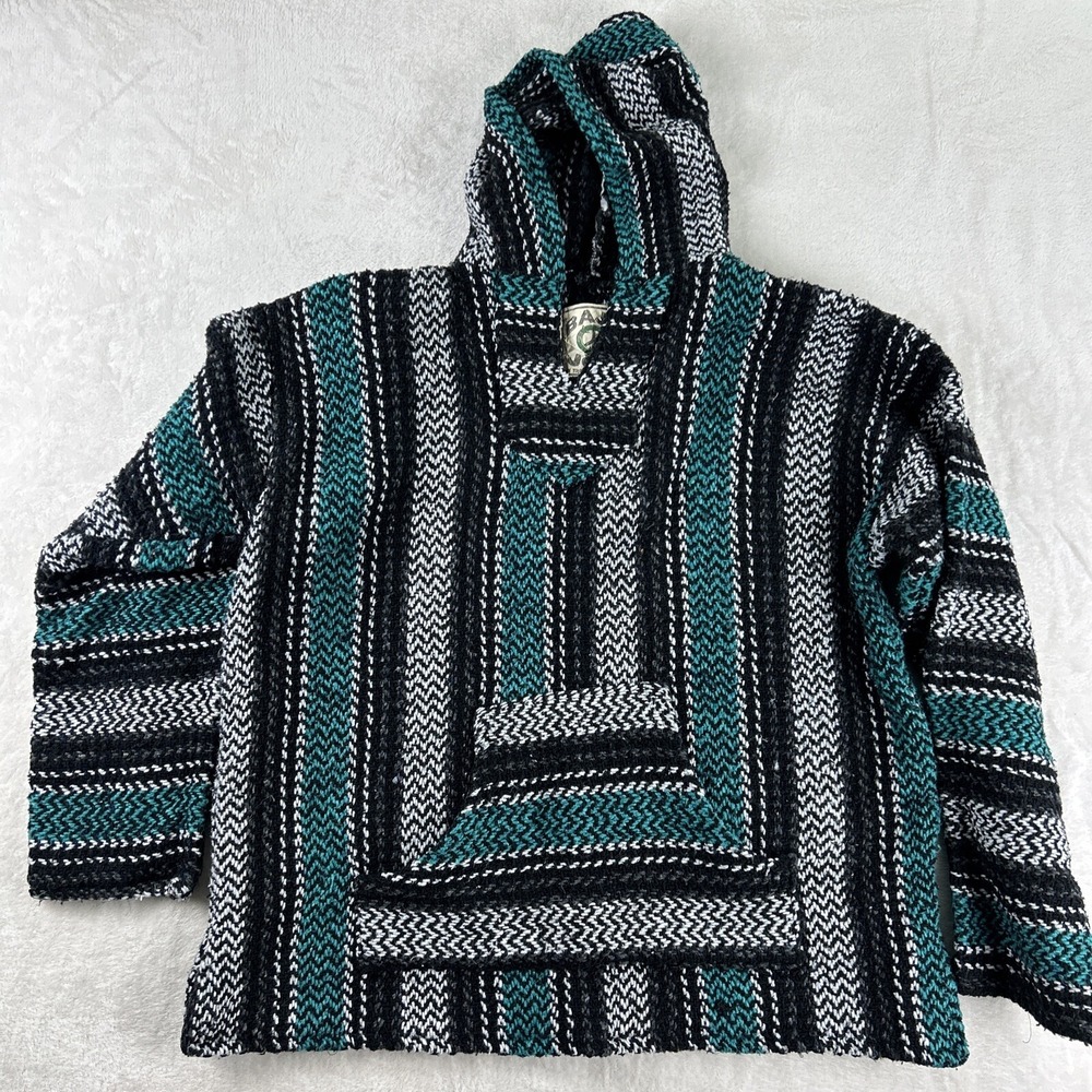 Baja Joe Woven Pullover Hoodie Medium Boho Rasta Surfer Beach Sweater Hippie